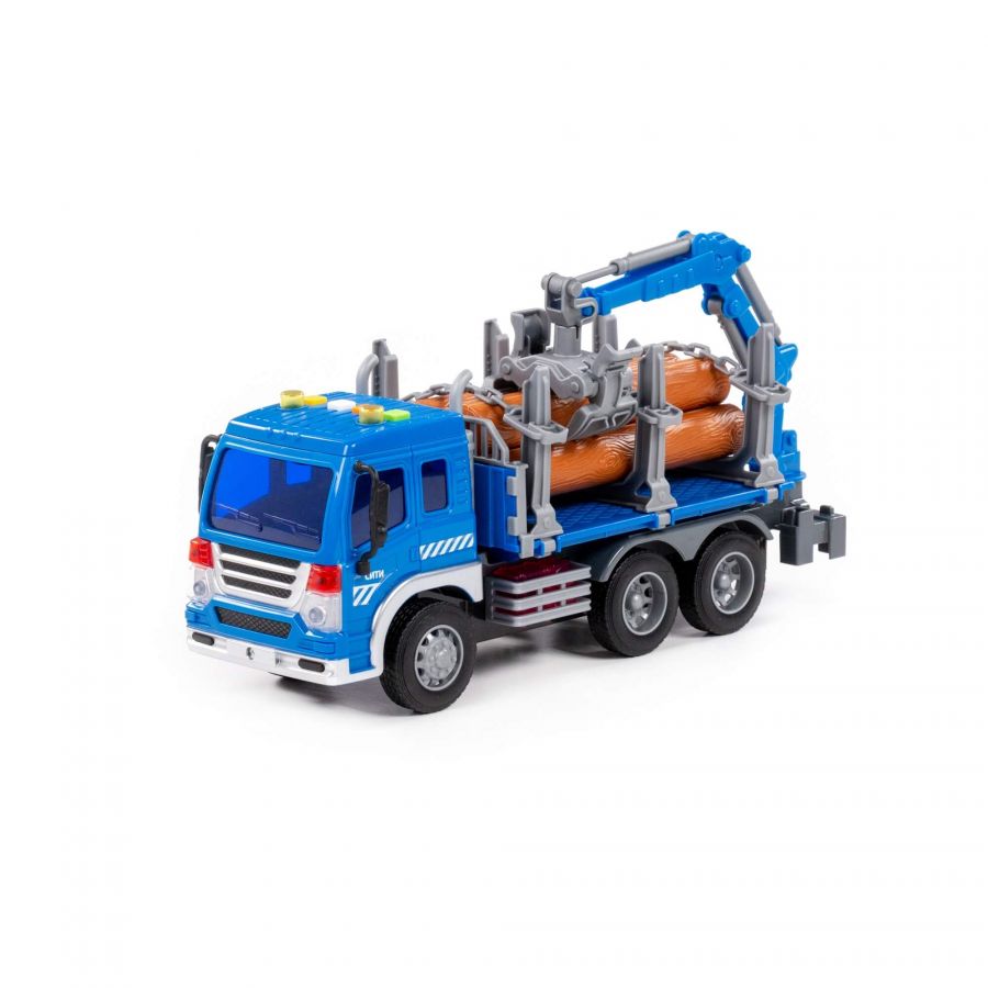 "Сити", автомобиль-лесовоз инерционный (со светом и звуком) (синий) (в коробке)