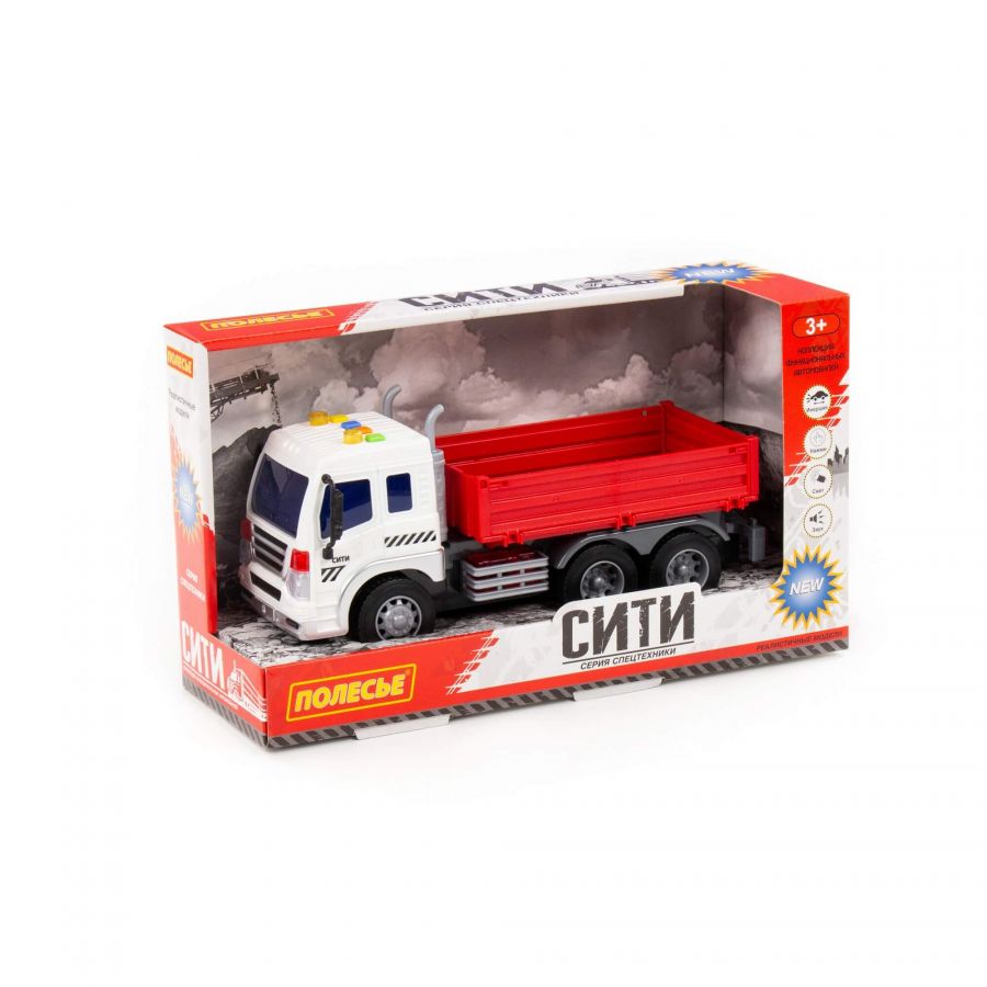 "Сити", автомобиль бортовой инерционный (со светом и звуком) (красный) (в коробке)