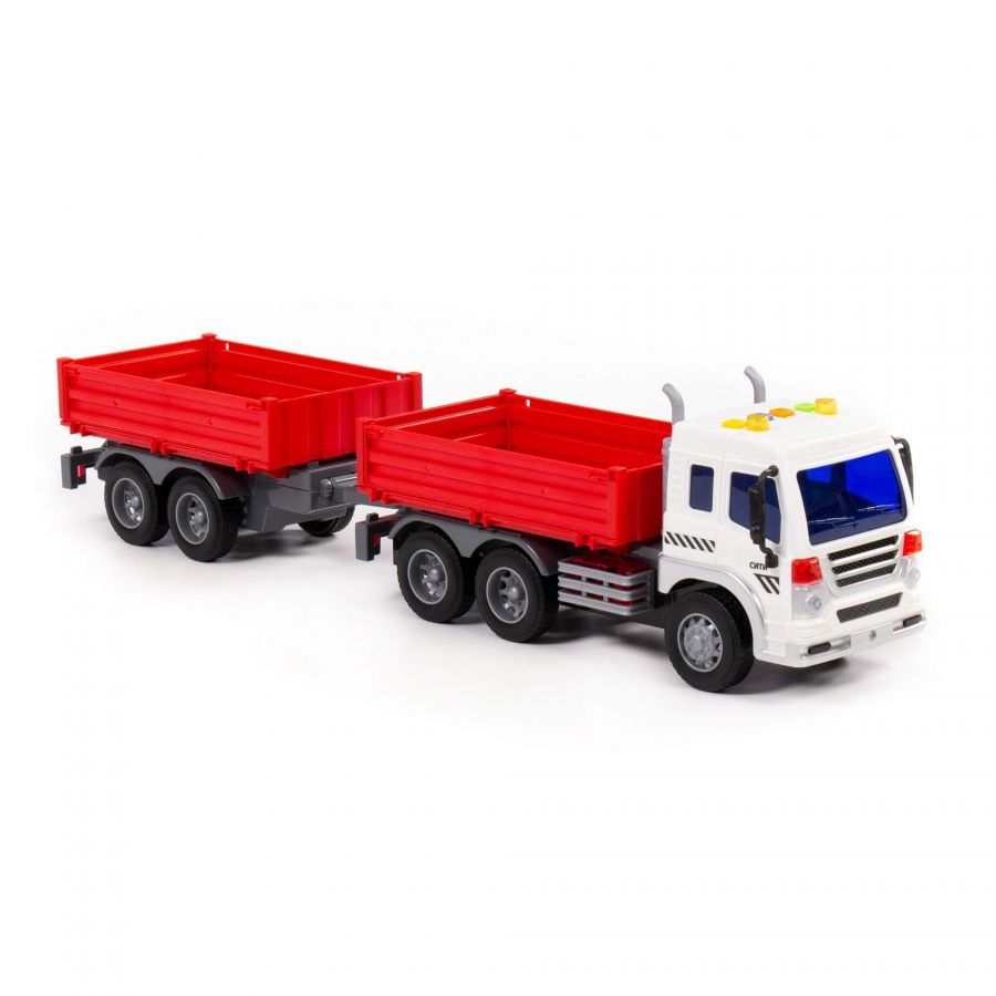 "Сити", автомобиль бортовой с прицепом инерционный (со светом и звуком) (красный) (в коробке)