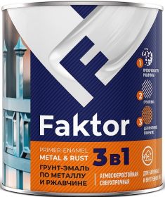 Грунт-Эмаль 3в1 Faktor 20кг по Металлу и Ржавчине, Органоразбавляемая / Фактор