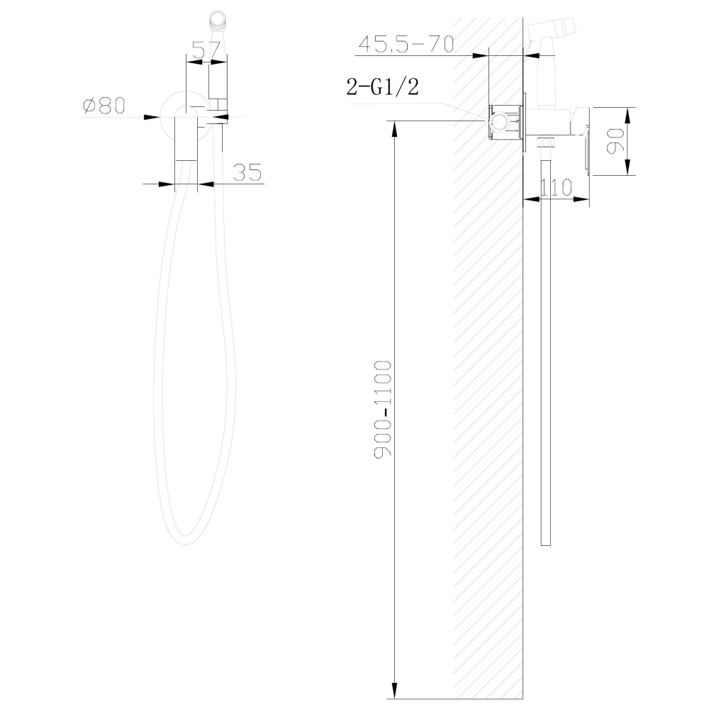 Смеситель ABBER Weiss Insel AF8025B с гигиеническим душем, черный матовый схема 2