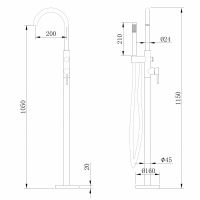 Смеситель ABBER Wasser Kreis AF8115B напольный для ванны, черный матовый схема 2