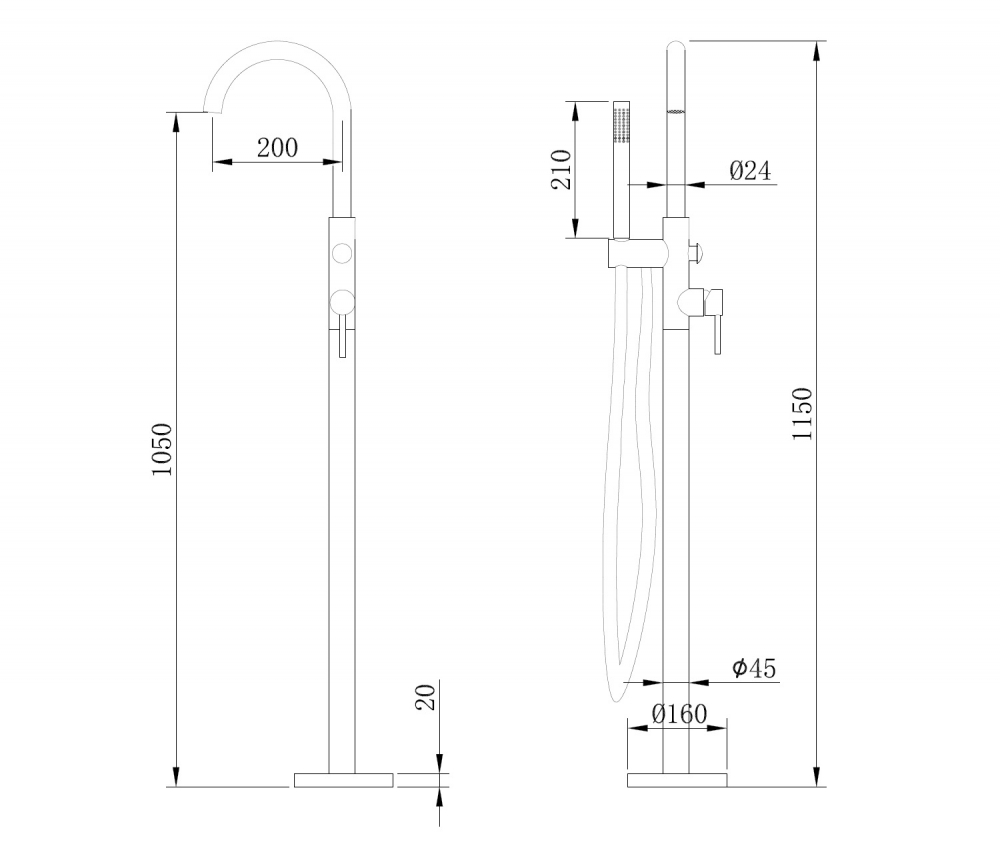 Смеситель ABBER Wasser Kreis AF8115RG напольный для ванны, розовое золото схема 2