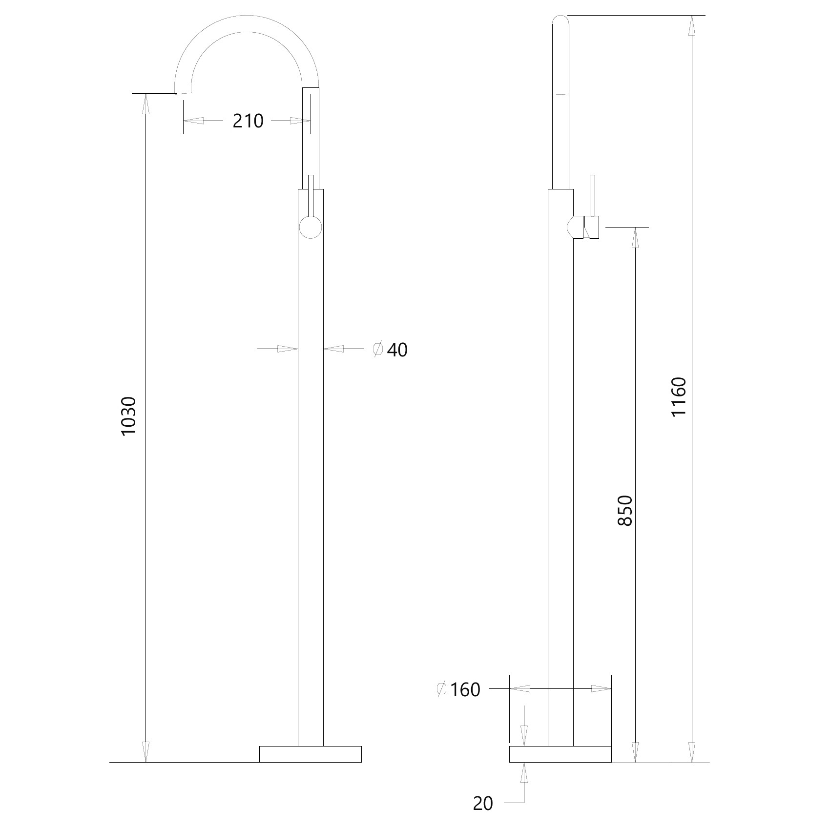 Смеситель ABBER Wasser Kreis AF8141 напольный для раковины, хром схема 2