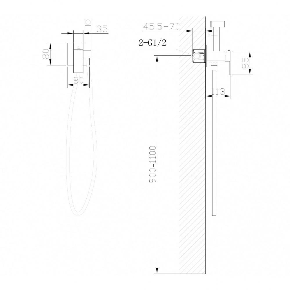 Смеситель ABBER Daheim AF8226G с гигиеническим душем, золото матовое схема 2