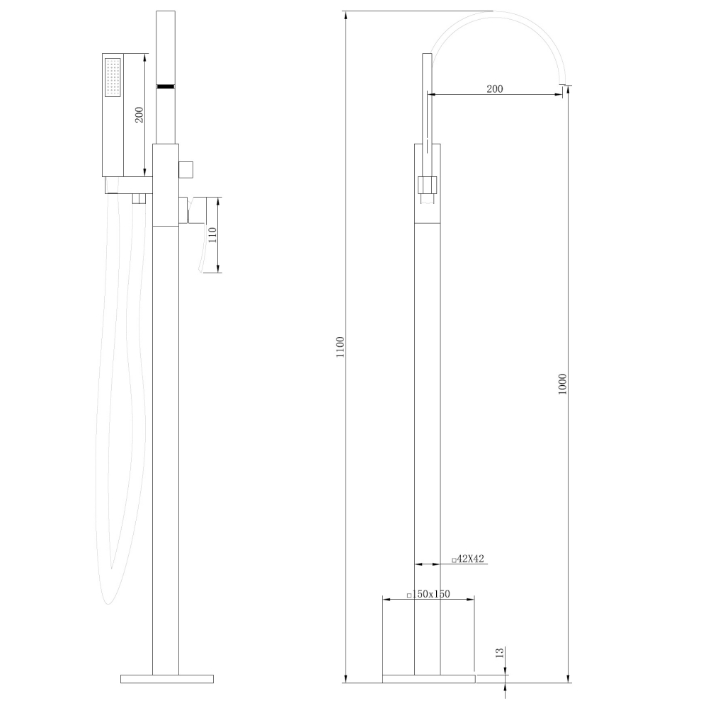 Смеситель ABBER Wasserfall AF8615B напольный, черный матовый схема 2