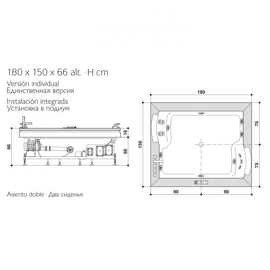 Гидромассажная ванна Jacuzzi Aura Plus Stone встраиваемая 180x150 ФОТО