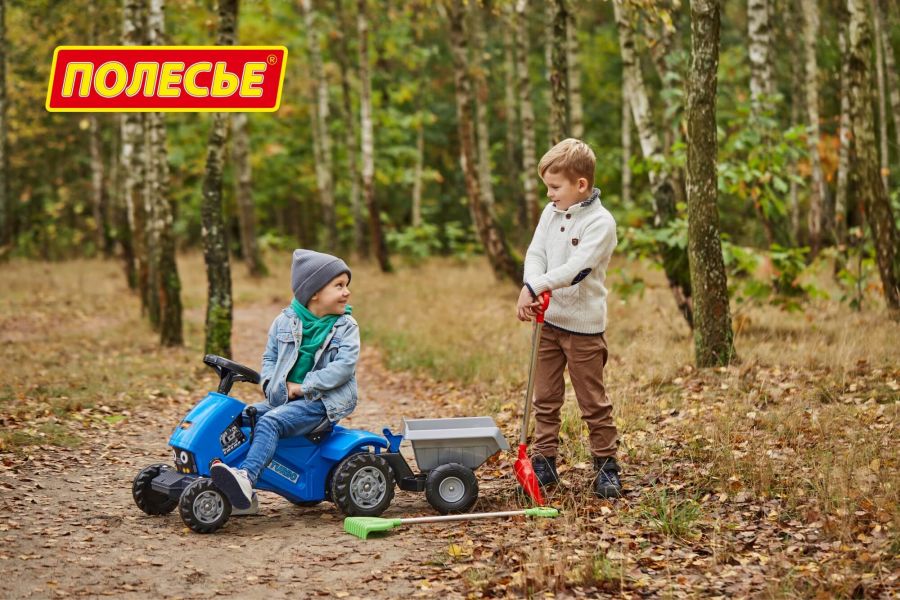 Каталка-трактор с педалями "Turbo-2" (синяя) с полуприцепом