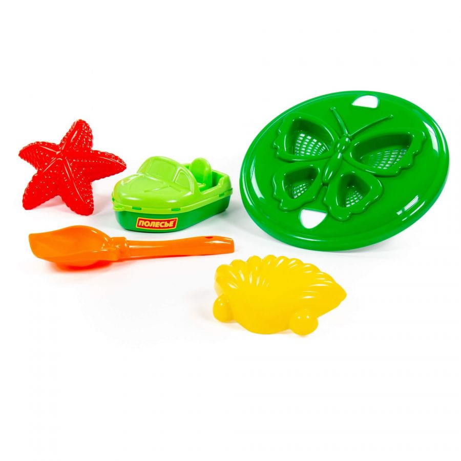Набор №373: катер "Ветерок", сито "Бабочка", лопатка №5, формочки (морская звезда №1 + ракушка №1)