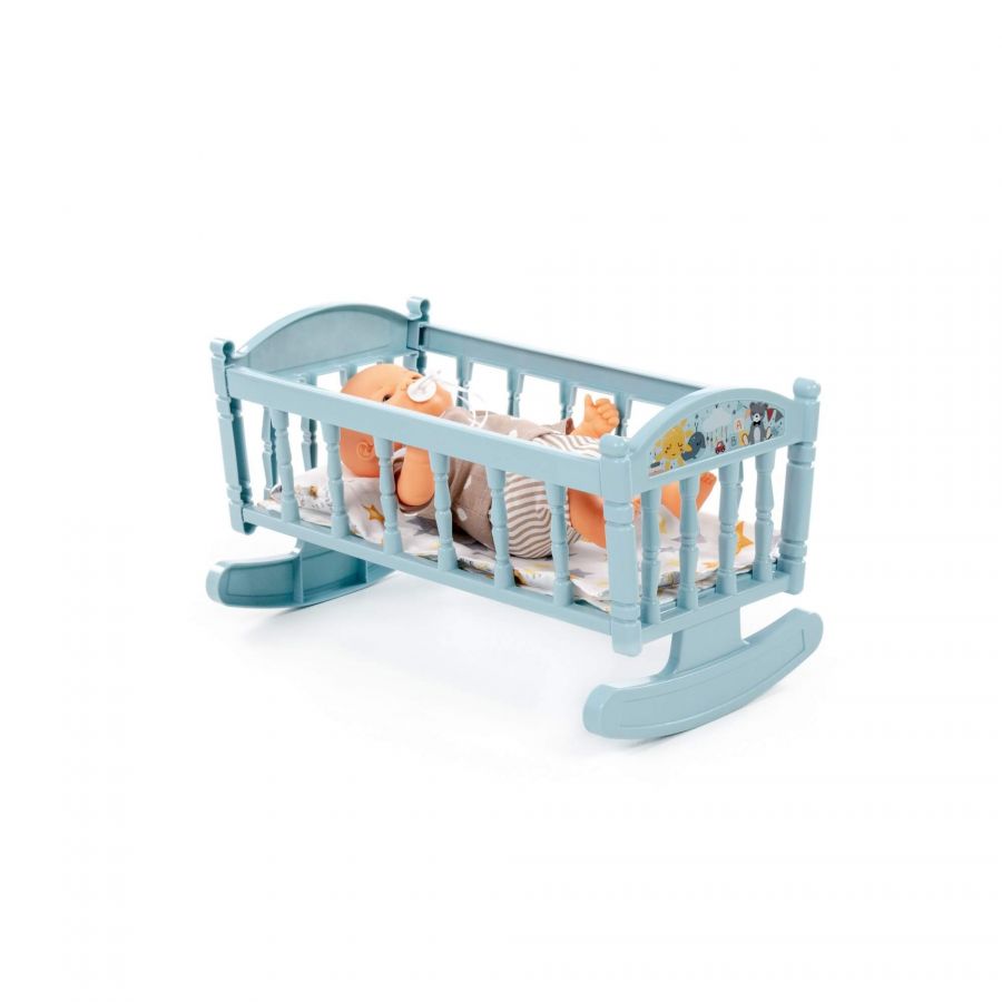 Пупс мягконабивной "Милый" (28 см) с соской + кроватка-качалка №4 (8 элементов) (в пакете)