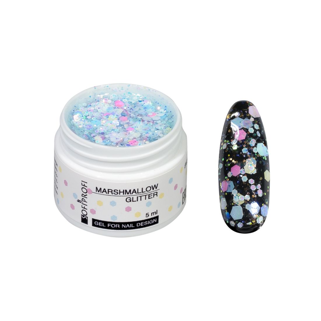 НН4523  Гель с шиммером Marshmallow Glitter, 5мл, арт. 4523  SOFIPROFI