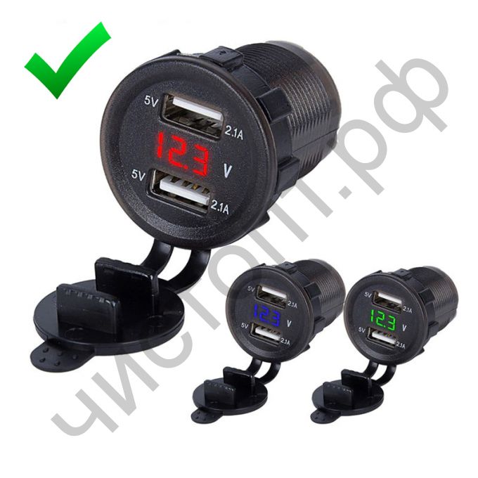 Разветвитель авто встраиваемый TS-CAU49 Красный (2 USB 2,1А + вольметр)