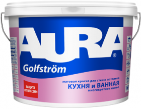 Краска для Ванной и Кухни Aura Interior Golfstrom 9л Особопрочная, Белая, Матовая / Аура