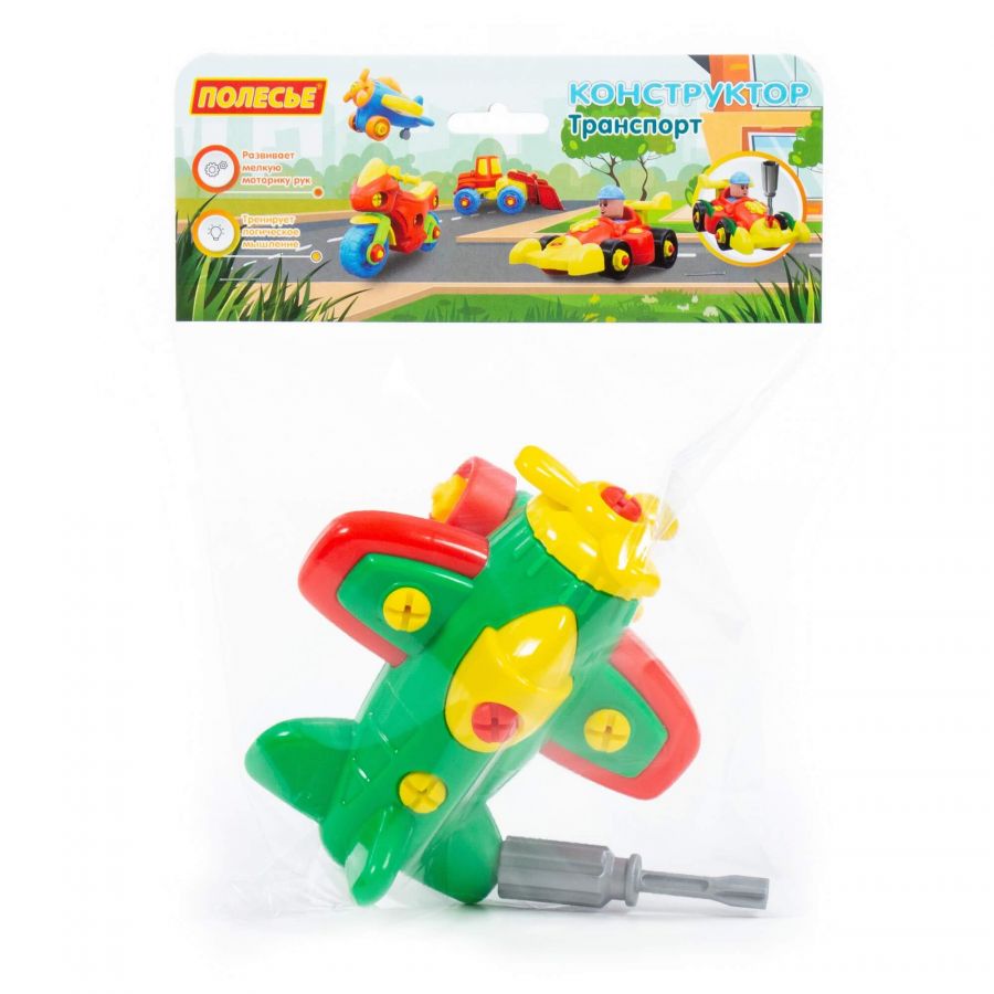 Конструктор-транспорт "Самолёт" (19 элементов) (в пакете)