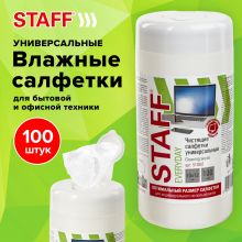 Салфетки для экранов, стекол и пластика универсальные STAFF «EVERYDAY», 10×12 см, туба 100 шт., влажные