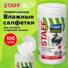 Салфетки для экранов всех типов и пластика универсальные STAFF «EVERYDAY», 13×15 см, туба 100 шт., влажные