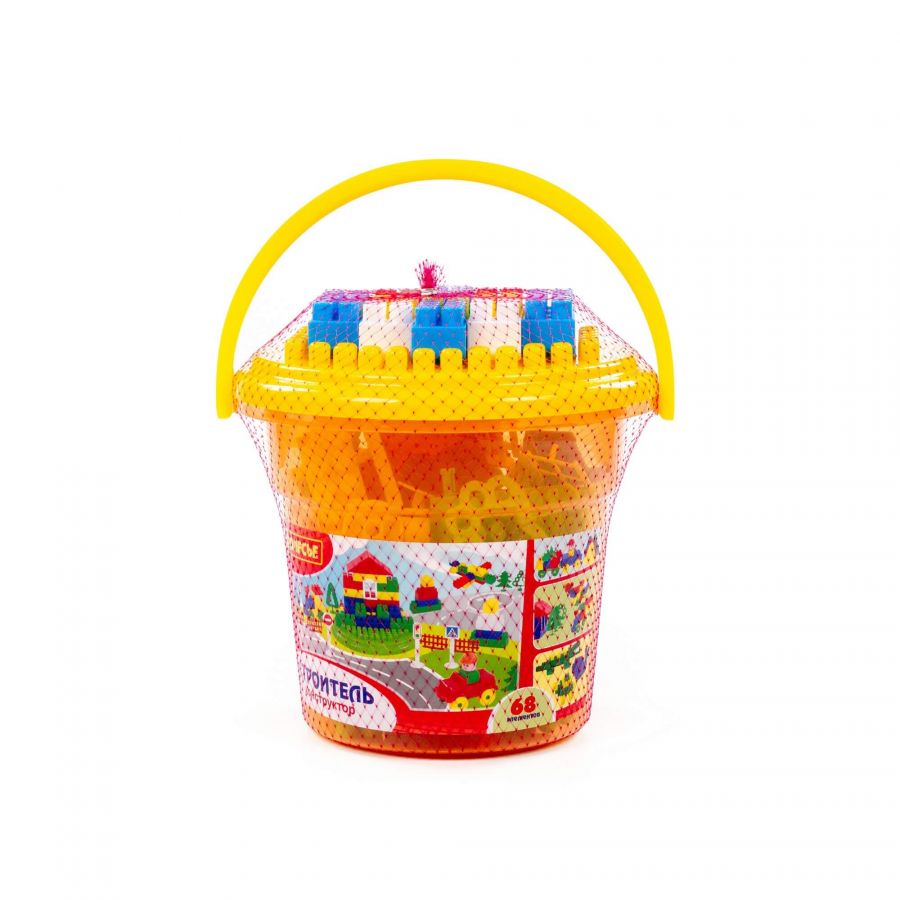 Конструктор "Строитель" (68 элементов) (в ведре "Макси" с крышкой)