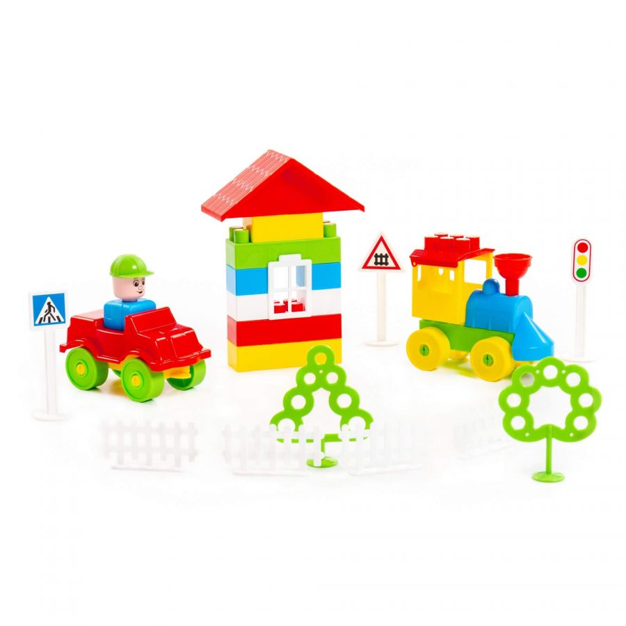 Конструктор "Строитель" (68 элементов) (в пакете)