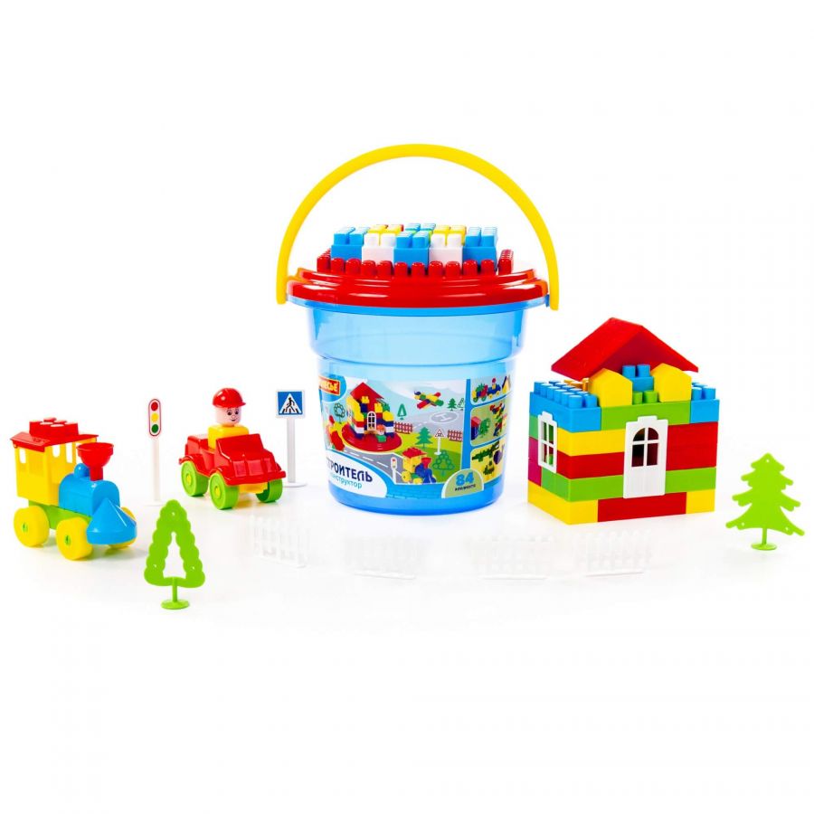 Конструктор "Строитель" (84 элемента) (в ведре "Макси" с крышкой)