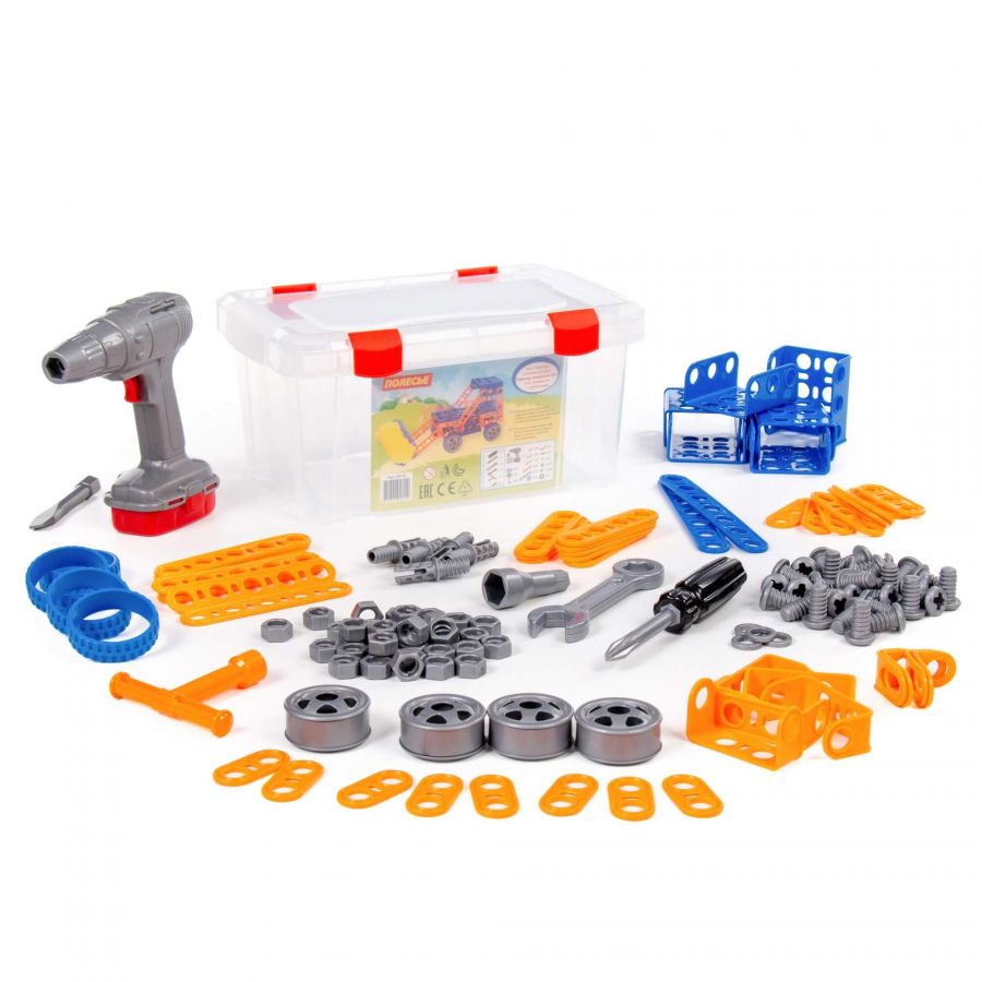 Конструктор "Изобретатель" - "Трактор-погрузчик №1" (142 элемента) + шуруповёрт (в контейнере)