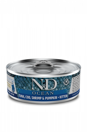 N&D CAT OCEAN COD, SHRIMP&PUMPKIN Kitten (Треска с Креветками и Тыквой для котят) 80г.