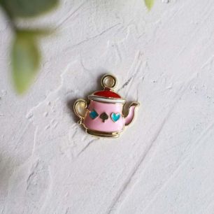 Подвеска металлическая - Чайничек розовый 1,5 см