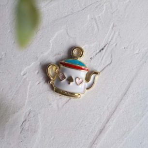 Подвеска металлическая - Чайничек белый 1,5 см - 1 шт