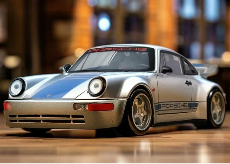 Металлическая модель Porshe Carrera 911/964 "автобот мираж" поворотные колеса,зеркала, свет, звук 20 см.