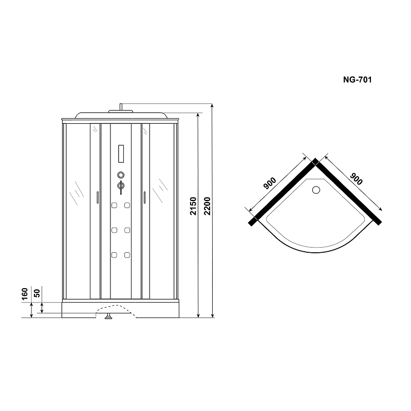 Душевая кабина Niagara Ultra 90x90 NG-701-01 с гидромассажем схема 12