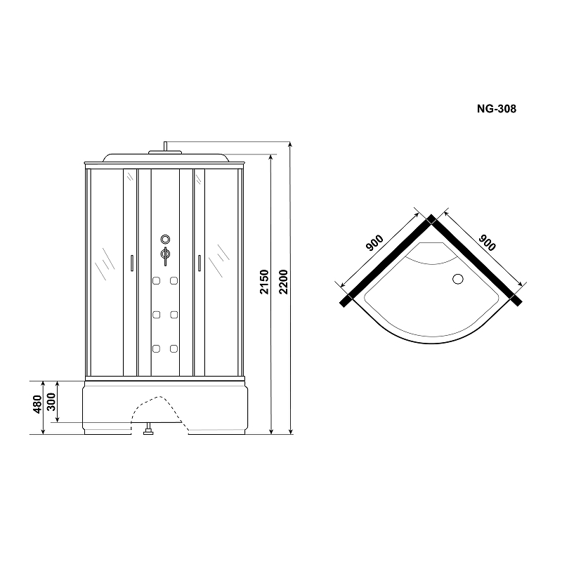 Душевая кабина Niagara Ultra 90x90 NG-308-01 с гидромассажем схема 10