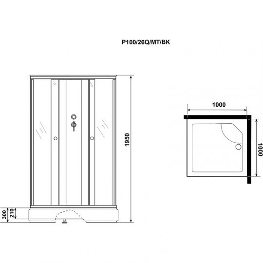 Душевая кабина Niagara Promo 100х100 P100/26Q/MT/BK без крыши схема 11