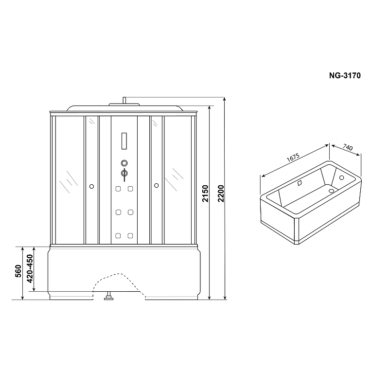 Душевая кабина Niagara Ultra 170x75 NG-3170-01 с гидромассажем схема 10