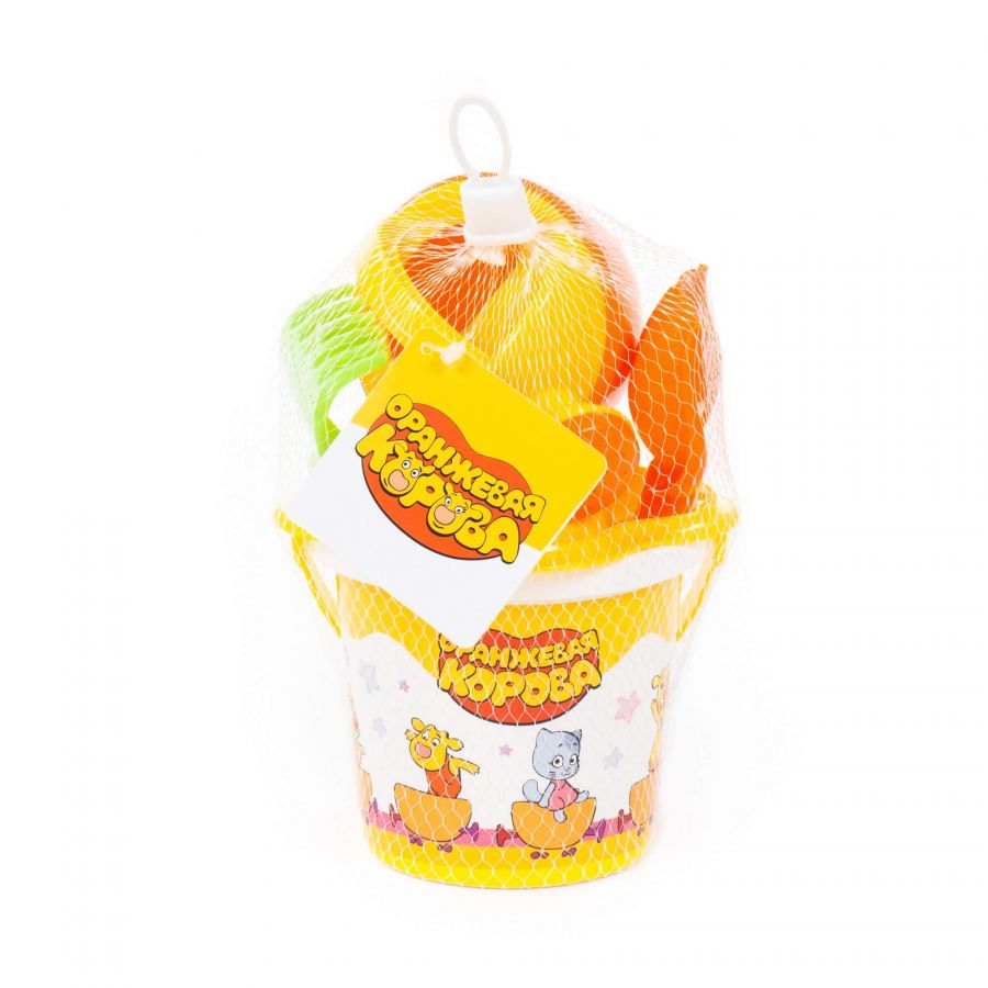 Набор "Оранжевая корова" №2: ведро малое с наклейкой, ситечко-цветок, совок №2, грабельки №2, лейка малая №3