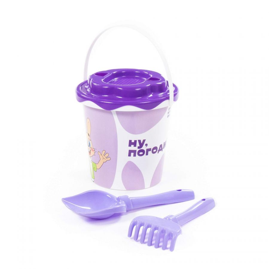 Набор "Ну, погоди!" №6: ведро с наклейкой, ситечко "Солнышко", лопатка №5, грабельки №5