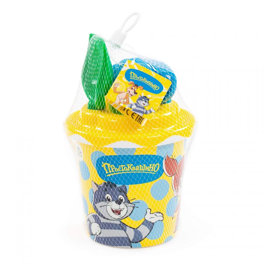 Набор "Простоквашино" №6: ведро с наклейкой, ситечко "Солнышко", лопатка №5, грабельки №5, 2 формочки