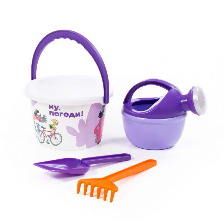 Набор "Ну, погоди!" №3: ведро среднее с наклейкой, лопатка, грабельки, лейка малая №4