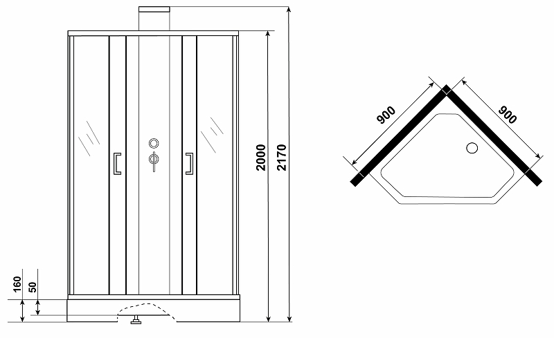 Душевая кабина Grossman Elegans 90x90 GR251D без гидромассажа схема 5