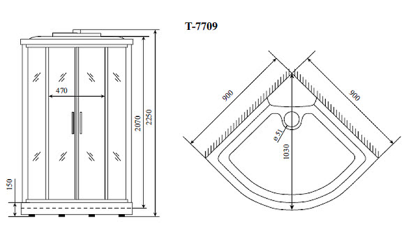 Душевая кабина Timo Lux 90x90 T-7709 с гидромассажем схема 9