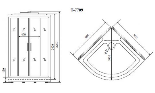 Душевая кабина Timo Lux 90x90 T-7709 с гидромассажем схема 9