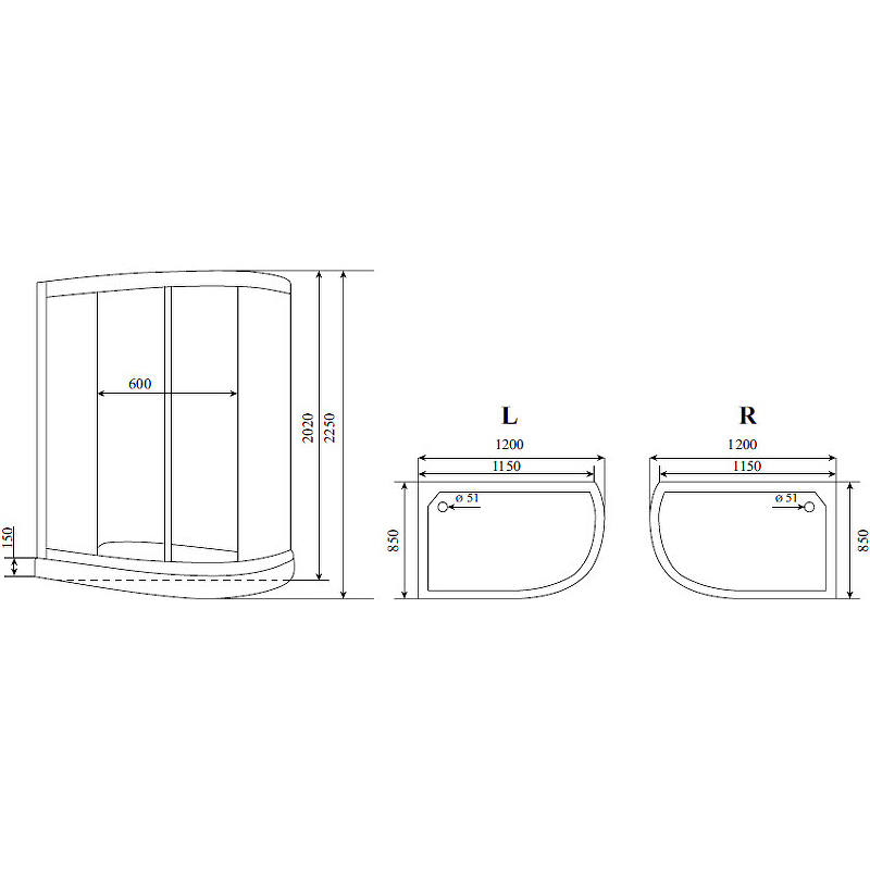 Душевая кабина Timo Standart 120x85 L T-6602 S F без гидромассажа схема 3