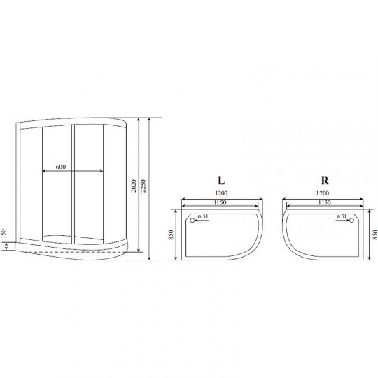 Душевая кабина Timo Standart 120x85 L T-6602 S F без гидромассажа схема 3