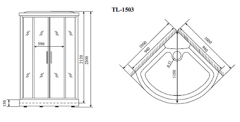 Душевая кабина Timo Lux 100x100 TL-1503 с гидромассажем ФОТО