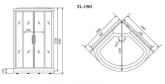 Душевая кабина Timo Lux 100x100 TL-1503 с гидромассажем схема 6