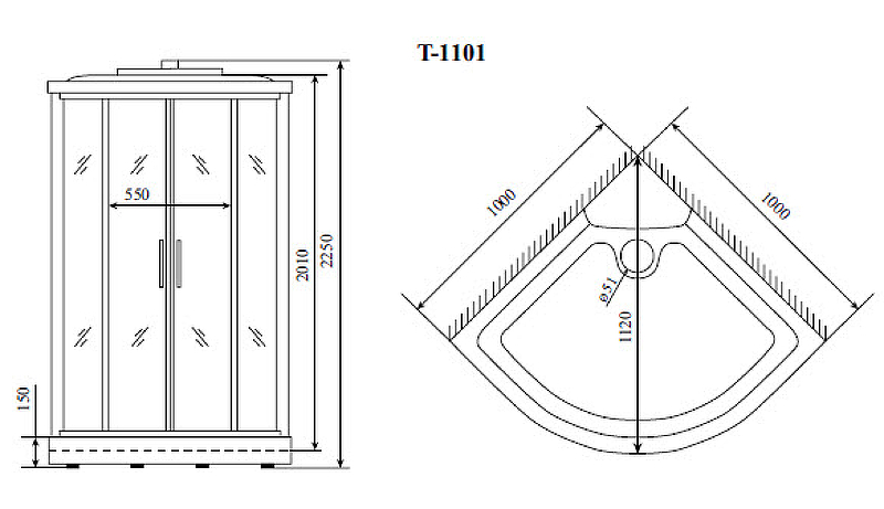 Душевая кабина Timo Standart 100x100 T-6601B без гидромассажа схема 4