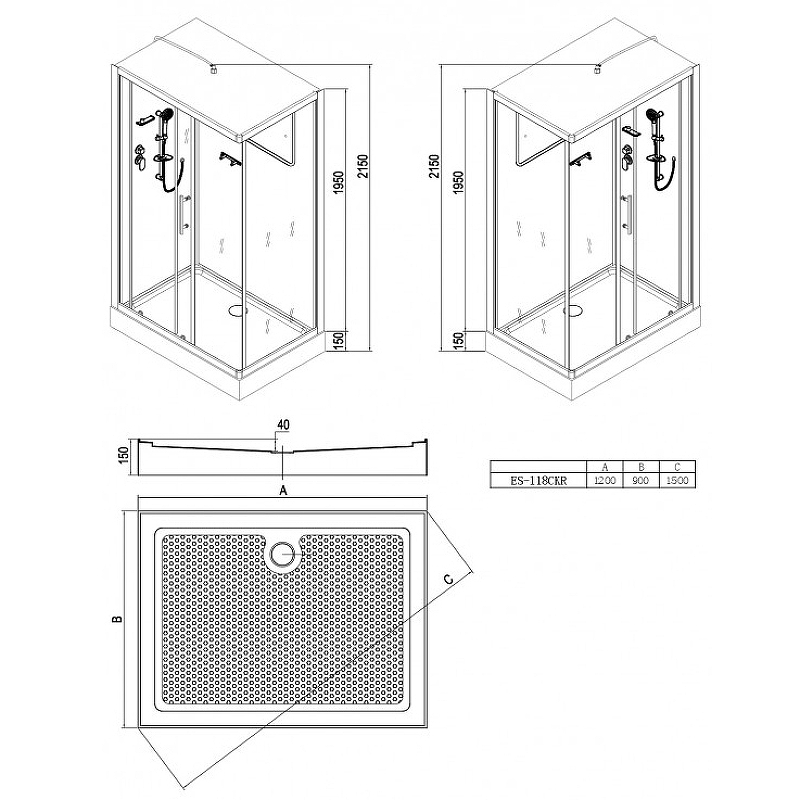 Душевая кабина Esbano ES-129CKR 120x90 ESKB129CKR без гидромассажа схема 19