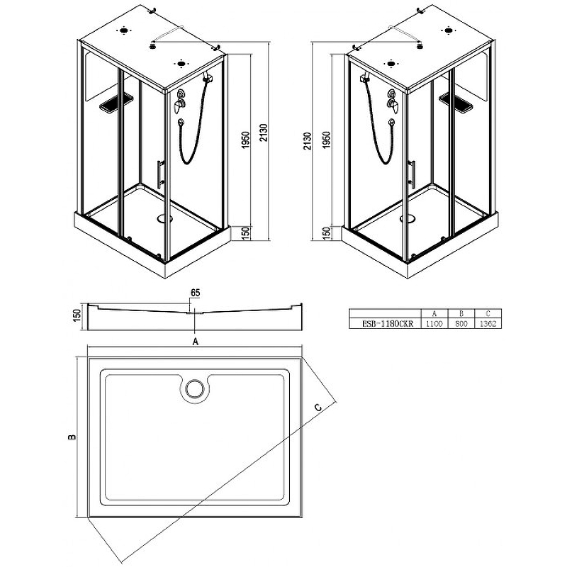 Душевая кабина Esbano ESB-1180CKR 110x80 ESKBB1180CKR без гидромассажа схема 22