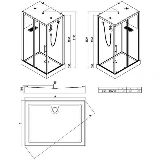 Душевая кабина Esbano ESB-1180CKR 110x80 ESKBB1180CKR без гидромассажа схема 22