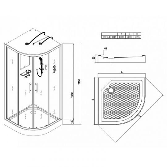 Душевая кабина Esbano ES-L110CR 110x110 ESKL110CR без гидромассажа схема 17