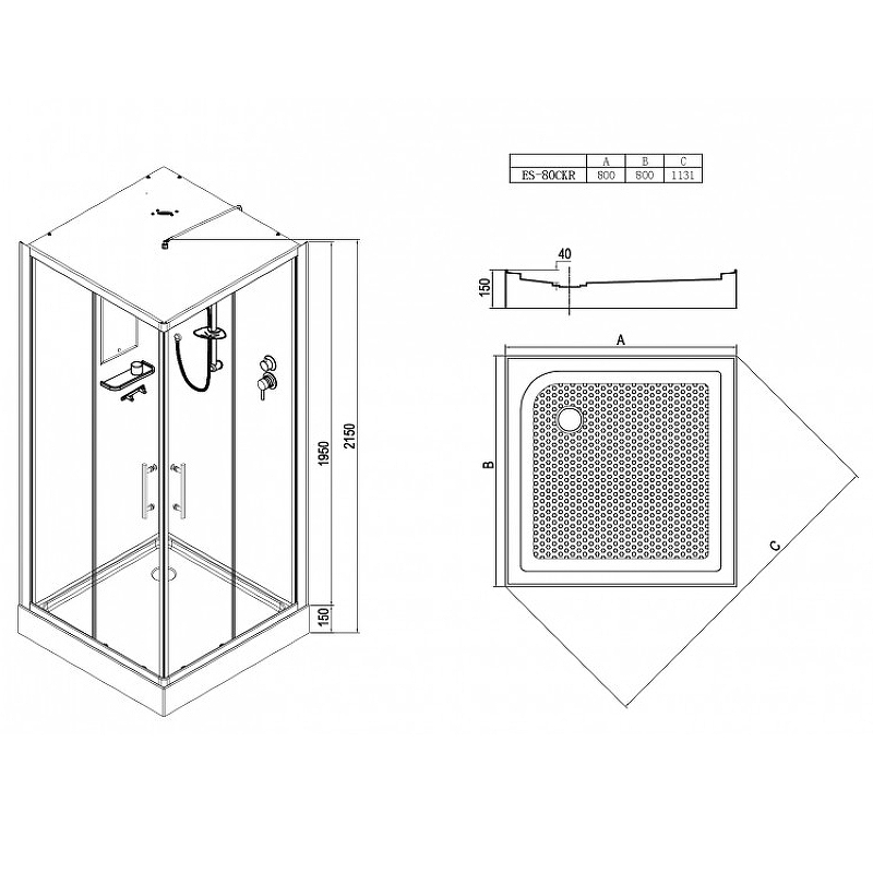 Душевая кабина Esbano ES-80CKR 80x80 ESKB80CKR без гидромассажа схема 21