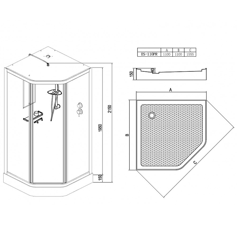 Душевая кабина Esbano ES-110PR 110x110 ESKB110PR без гидромассажа схема 23